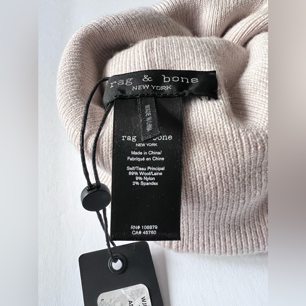 RAG AND BONE MERINO WOOL ADDISON RIB KNIT BEANIE IN TURTLEDOVE OS UNISEX NWT - Picture 11 of 15